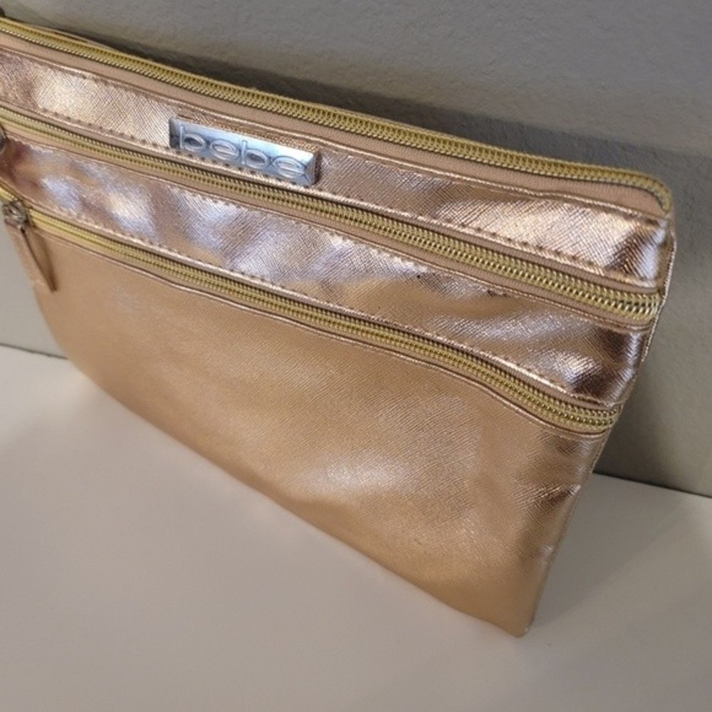 2/$20 Bebe Rosegold Triple Zip Pouch Cosmetic Bag